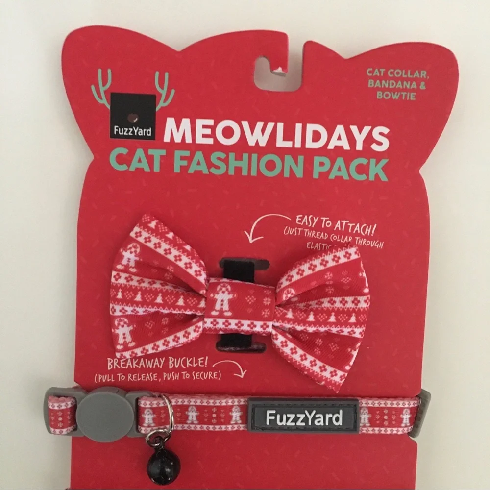 NEW Cat Collar Bowtie & Bandana Red “Meowlidays” Fashion Christmas | FuzzYard